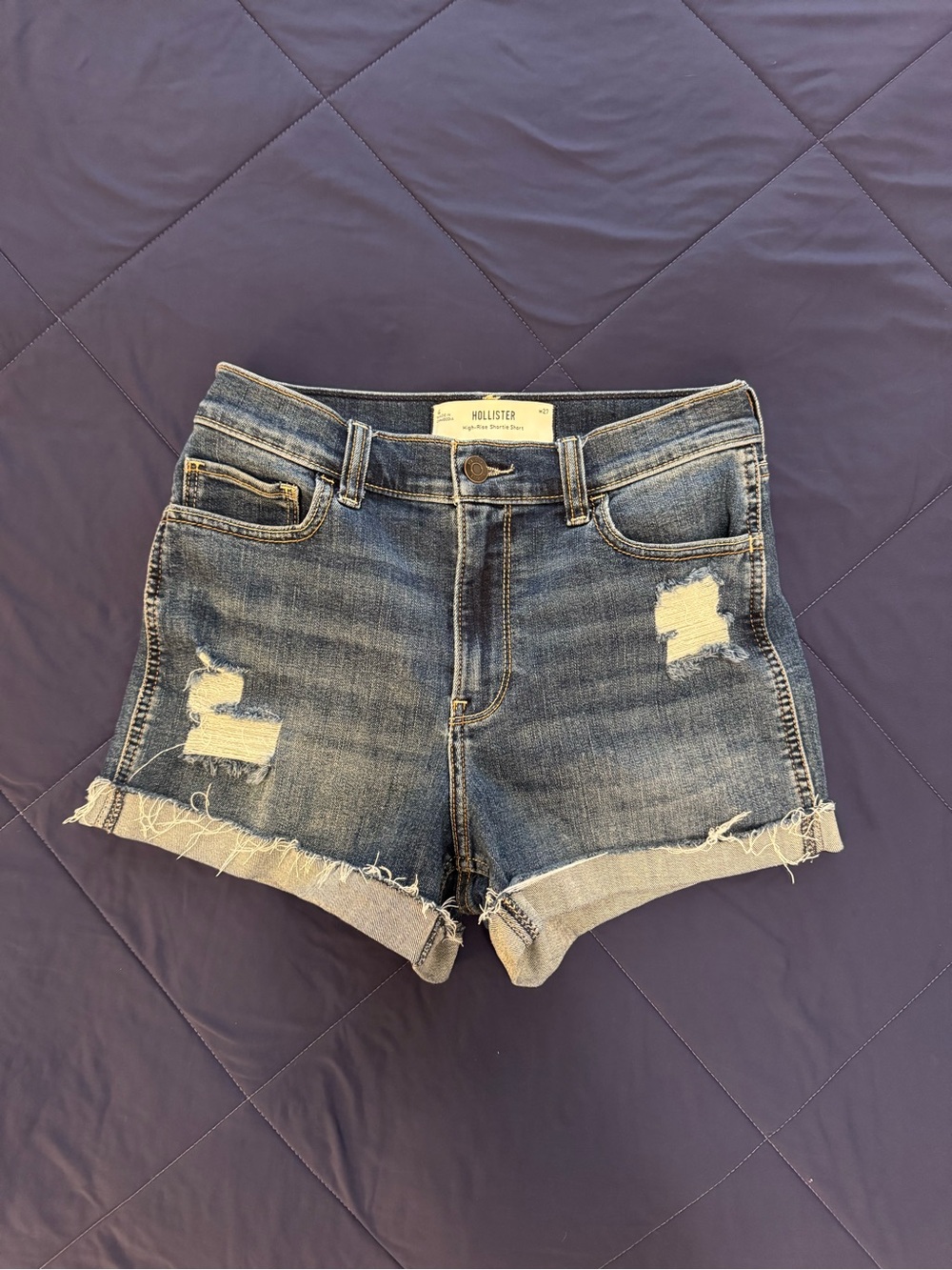 Hollister Women's Distressed High-rise shortie short Denim